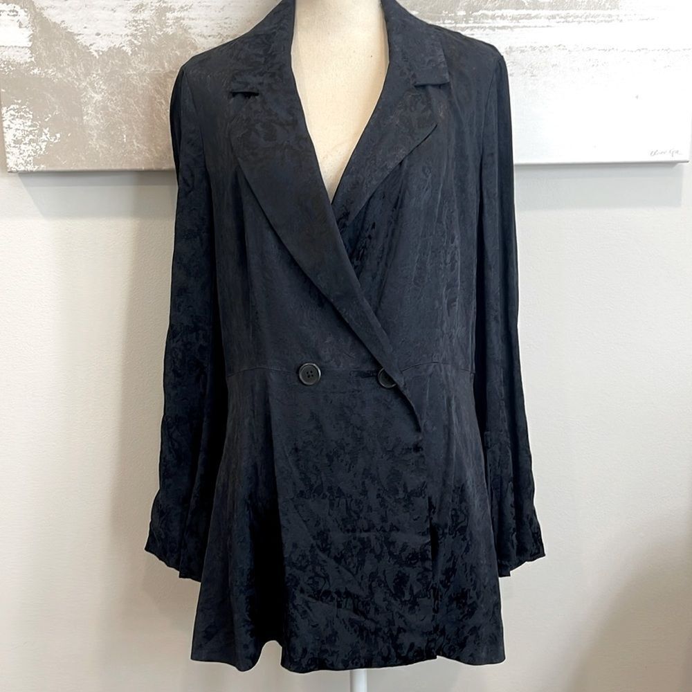 Free People Black Silky Printed Blazer